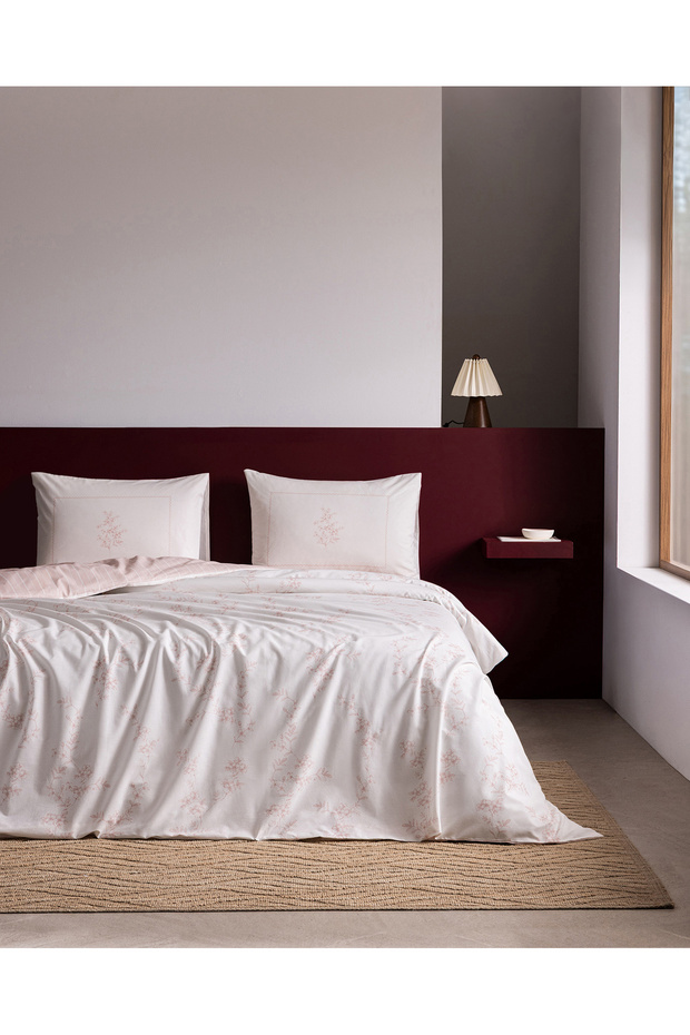 Maria Double 100% Cotton Ranforce Printed Sheet and Duvet Cover Set - Pink