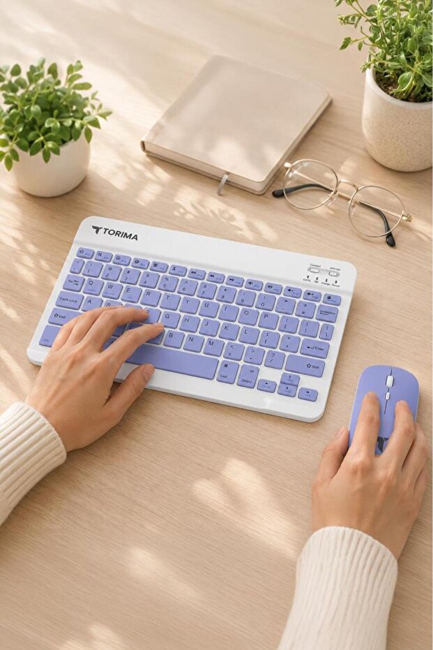 Kablosuz Klavye Mouse Seti TMK04 Mor - 3