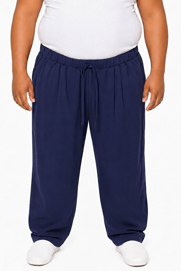 2XS-10XL بنطلون كبير الحجم من القماش الناعم 100% قطن باللون الأزرق الداكن