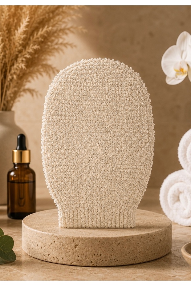 100% Natural Exfoliating Bath Scrub Hard Massage Glove Anti-Ingrown Hair Fiber (White)