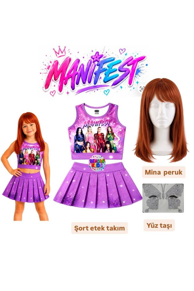 Manifest Mor Skirt Blouse Bottom Top 2-Piece Set Shorts Skirt Girl Child Bottom Top Set Manifest Mina Wig - Face Stone Set Party Concert Birthday Beach Wear
