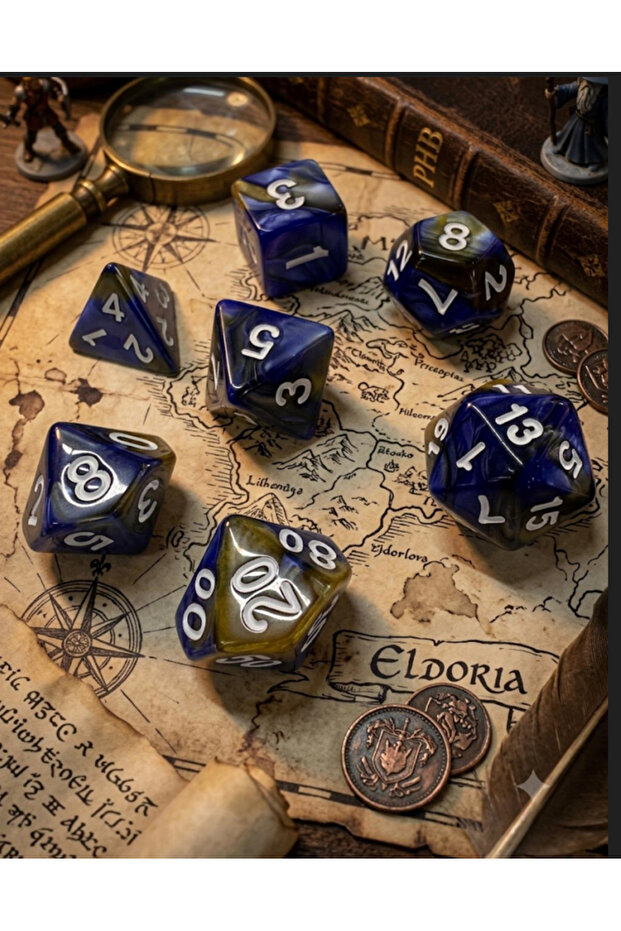 مجموعة من 7 قطع من نرد DND EPOXY Frp، نرد DND للعبة Dungeons And Dragons، نرد ألعاب الطاولة، رخام أزرق بني