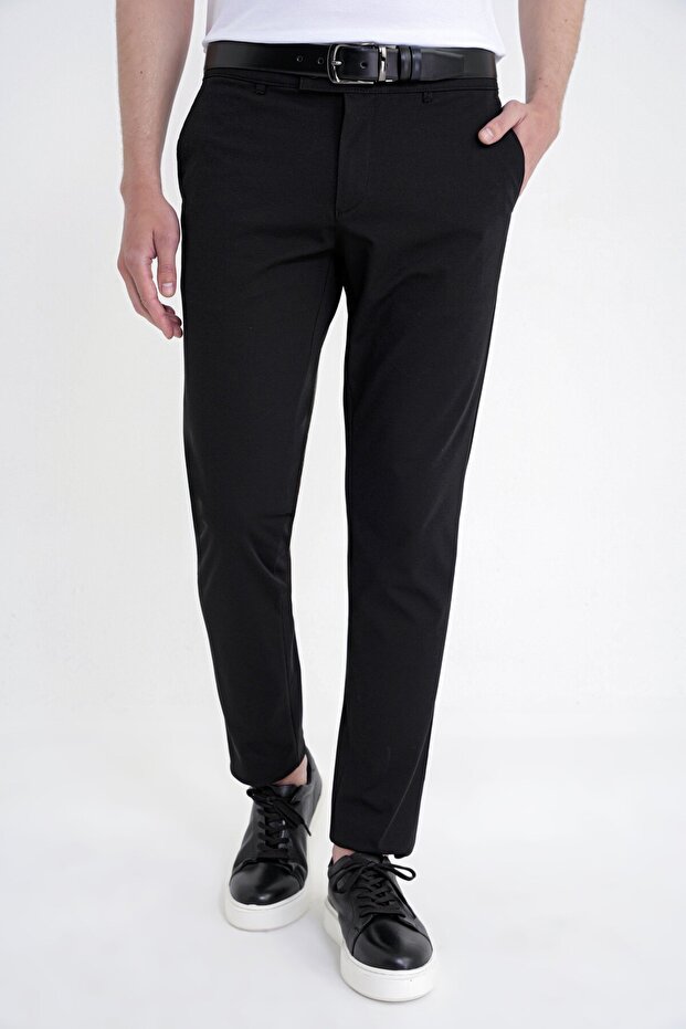 Comfort Fit Comfortable Fit Side Pocket Cotton Textured Black Trousers P 1219