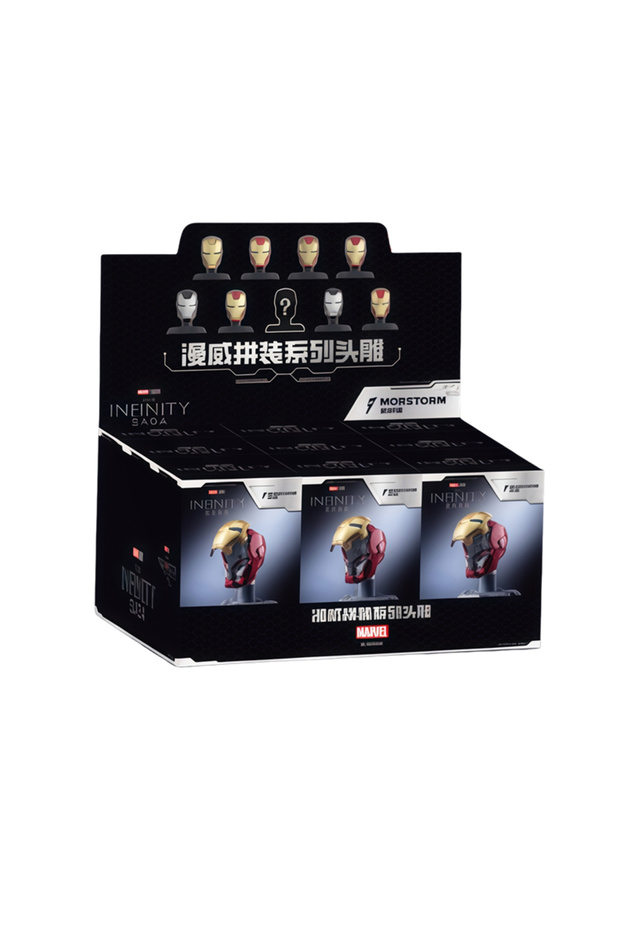 A box of 9 Original Iron Man Helmet Mask 9 Styles War Machine MK16 MK42 MK85 Tony Stark DIY Toys Mod