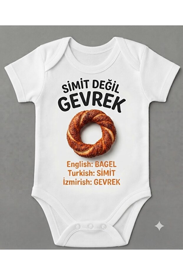 Organic Cotton Izmir Simit Değvrek Printed Snap Fastener Baby Bodysuit