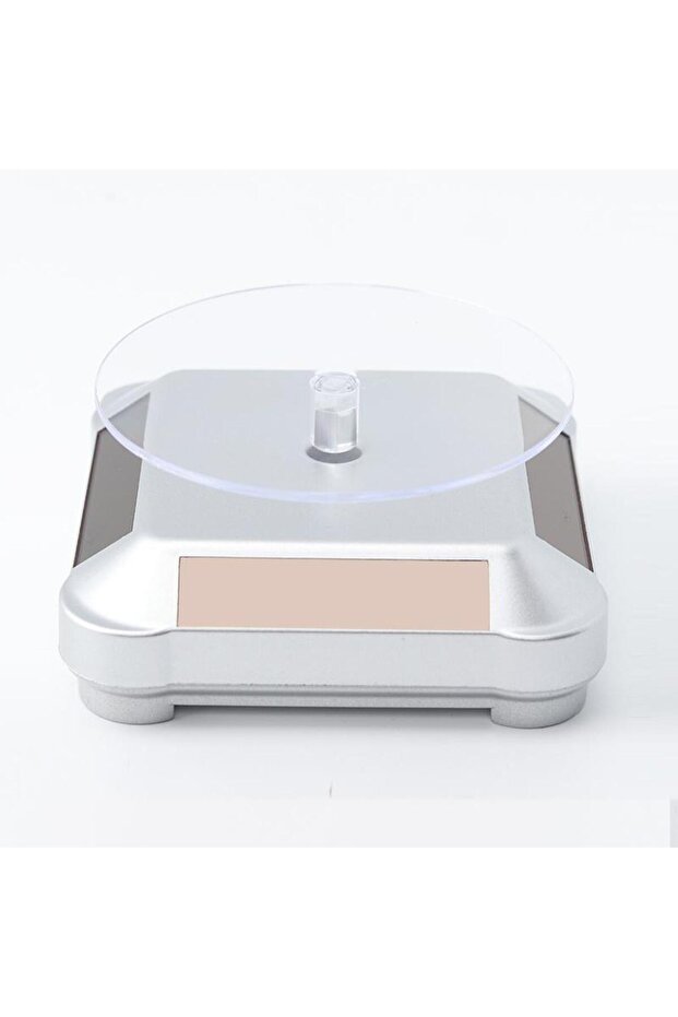 Silver 1Pc Solar Showcase 360 Turntable Rotating Jewelry Watch Ring Phone Stand Display Jewelry Orga