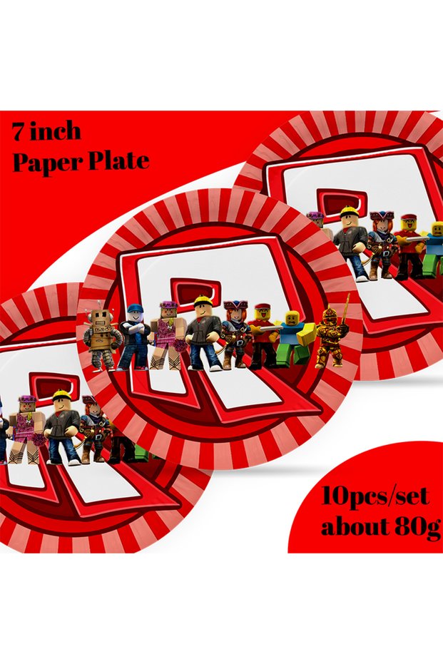7inch plate 10pcsA Robot Happy Birthday Decoration Tableware Set Paper Plate Cup Straw Robot Game Pa
