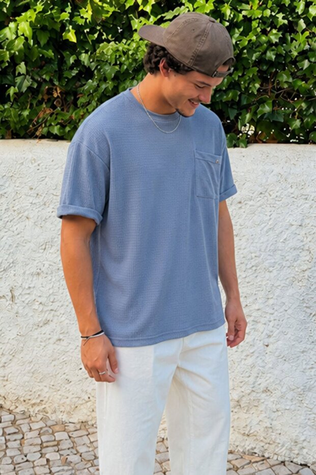 Indigo Men's Oversize T-Shirt with Pocket Detail 6194