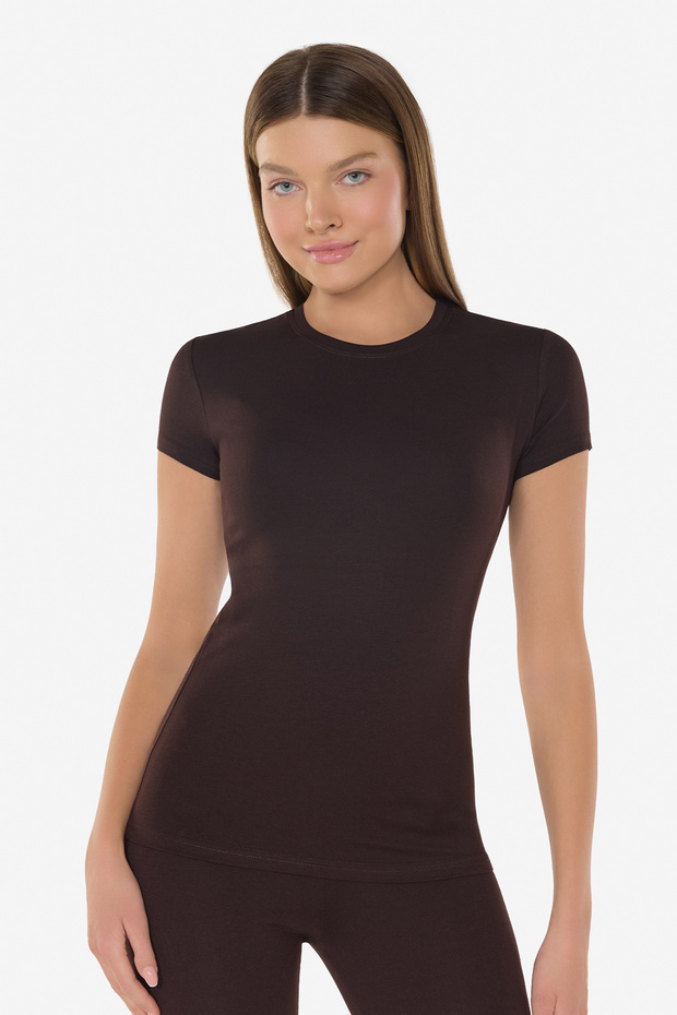 Women's Brown Round Neck Short Sleeve Modal Body 191