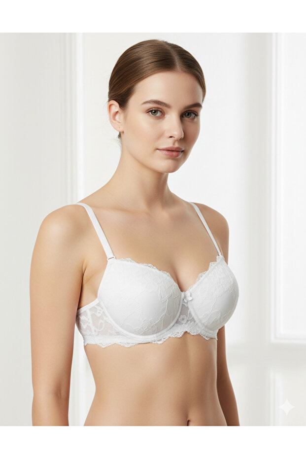 White Silicone Lace Women's Bra - Supported Design