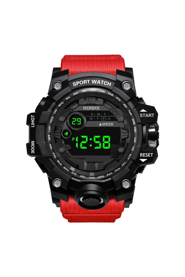 Y12-Red YIKAZE Y12 Men's Sports Watch Waterproof Luminous Men Sport Watch Multifunction Digital Elec