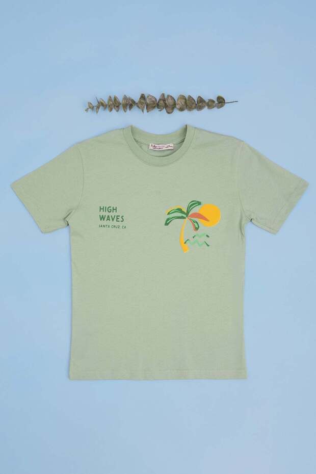 Palm Tree Printed Crew Neck Boys' T-Shirt