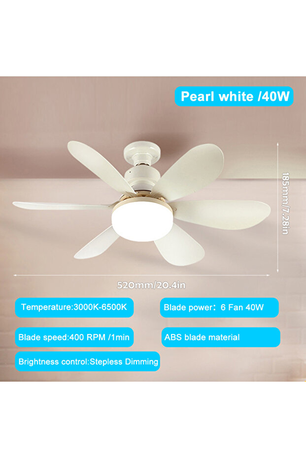 مروحة سقف LED بيضاء بقاعدة E26/E27، مقاس 52 سم، للاستخدام المنزلي، مزودة بجهاز تحكم عن بعد لاسلكي، إضاءة ذكية للمروحة، 42 سم، 52 سم