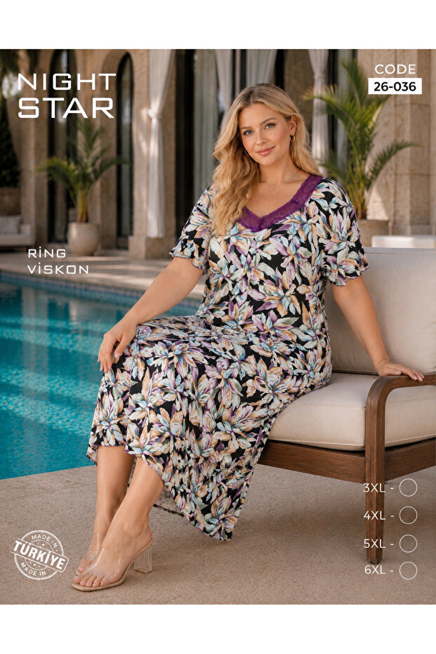Elite Mixed Floral Pattern Plus Size Short Flared Dress