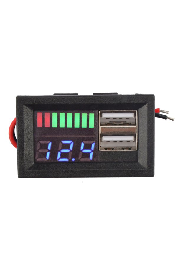 blue Dual USB 5V 2A Car Voltmeter Voltage Meter Panel 12V-24V 3S-7S Lithium Battery Capacity Indicat