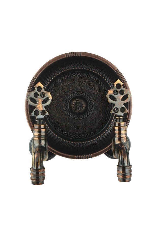 Hamam Stone Double Bubbler Copper Antique Brass Decorative Kurna Hamam Ottoman Faucet (2 Faucets 1 Hamam Stone)