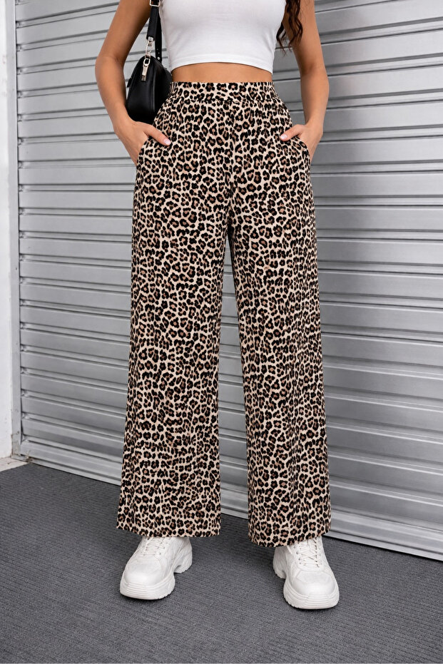 Women's Leopard Pattern Trousers Wrinkled Fabric Stretch Fabric Skirt Trousers