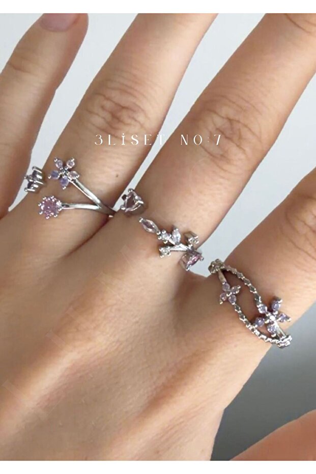 Pntrest Zircon Stone Tarnish-Resistant Steel Adjustable Ring Set | Gift Boxed