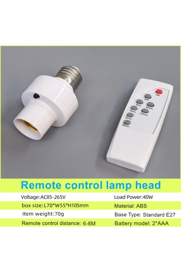 حامل مصباح ذكي E27 يعمل بجهد كهربائي AC85V-265V، مزود بمفتاح مؤقت وجهاز تحكم عن بعد لاسلكي بالأشعة تحت الحمراء.