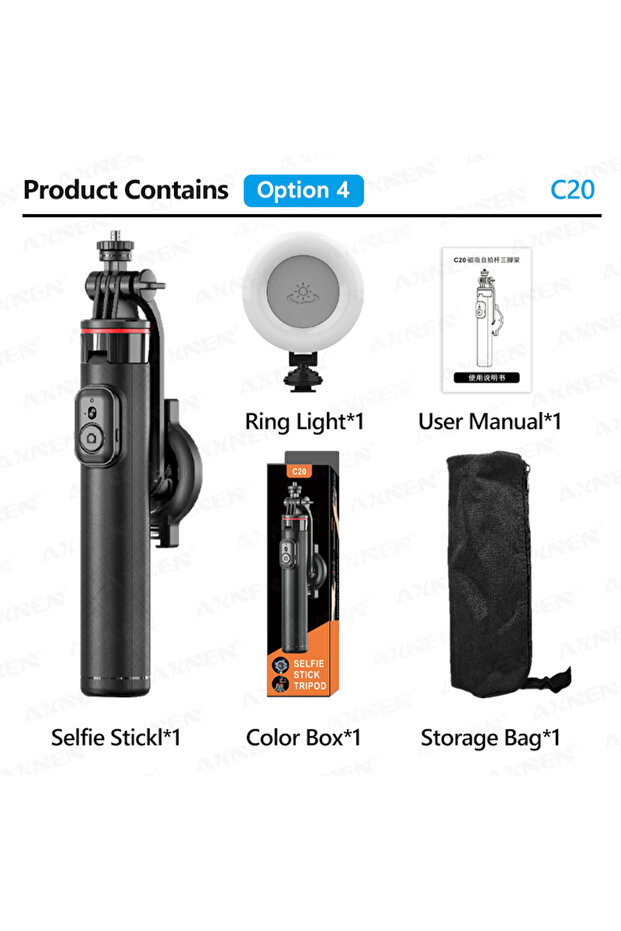 Option 4 AXNEN C20 Magnetic Selfie Stick Tripod Extendable for Cellphone Shooting with Remote 1/4" T
