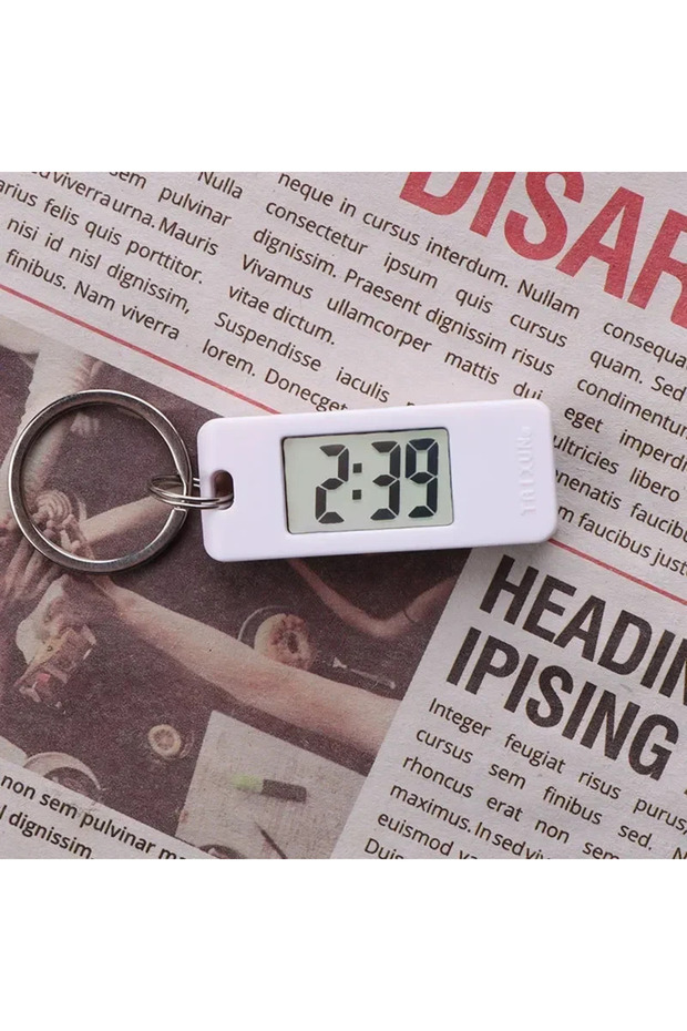 WHITE 2025 Mini Electronic Clock Keychain - Elliptical, Digital Display. Ideal for students. Feature