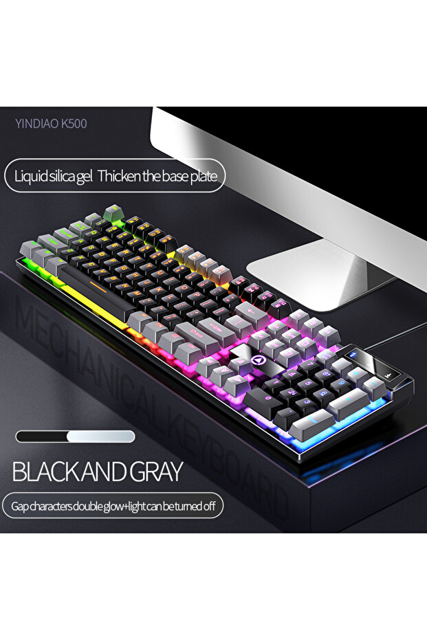 Black and gray Pairs YINDIAO Keyboard Gaming Wired Laptop Desktops PC Computer Office Accessories Lo