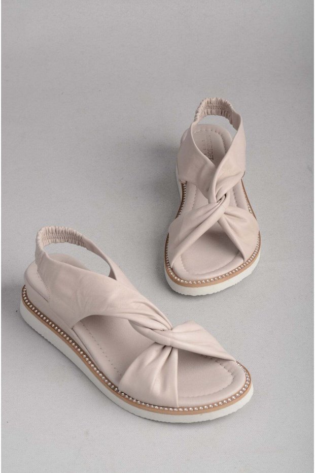 Ilz 107614 Stone Detail Genuine Leather Women Sandals Stone