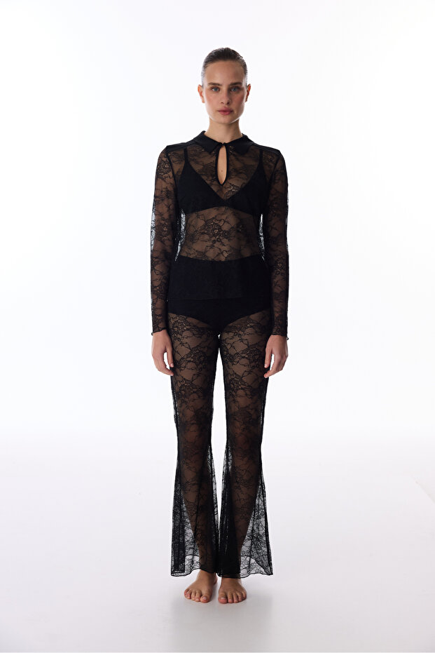 Siyah Lace Tişört - 1