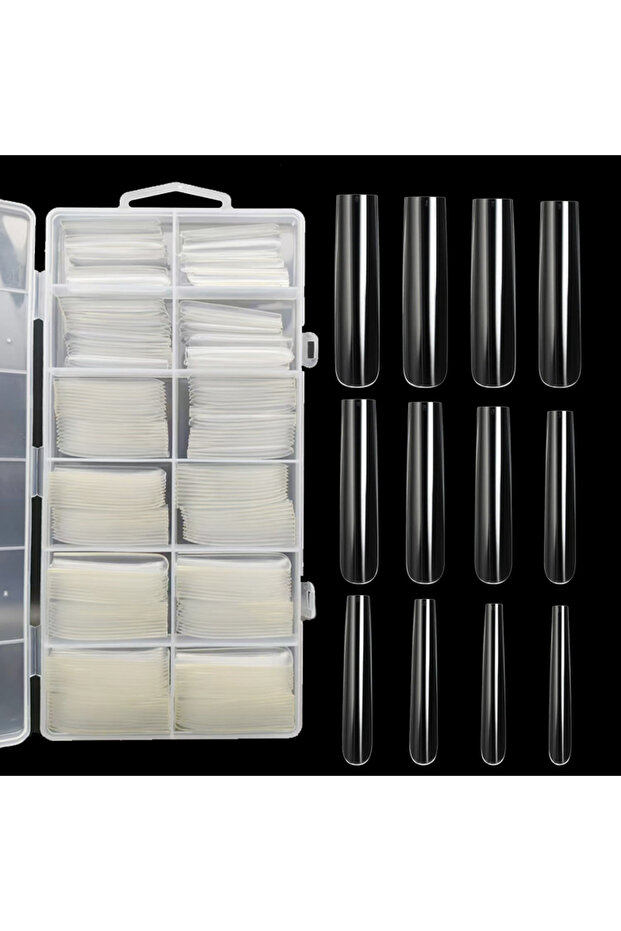 240PCS Extra Long Square Full Cover Nail Tips 240Pcs Clear Full Cover Fake Nails False Nails 12 Size