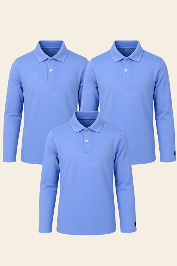 Boys' Polo Collar School Uniform Lacoste 3-Piece Set Long Sleeve Sweatshirt Blue Color