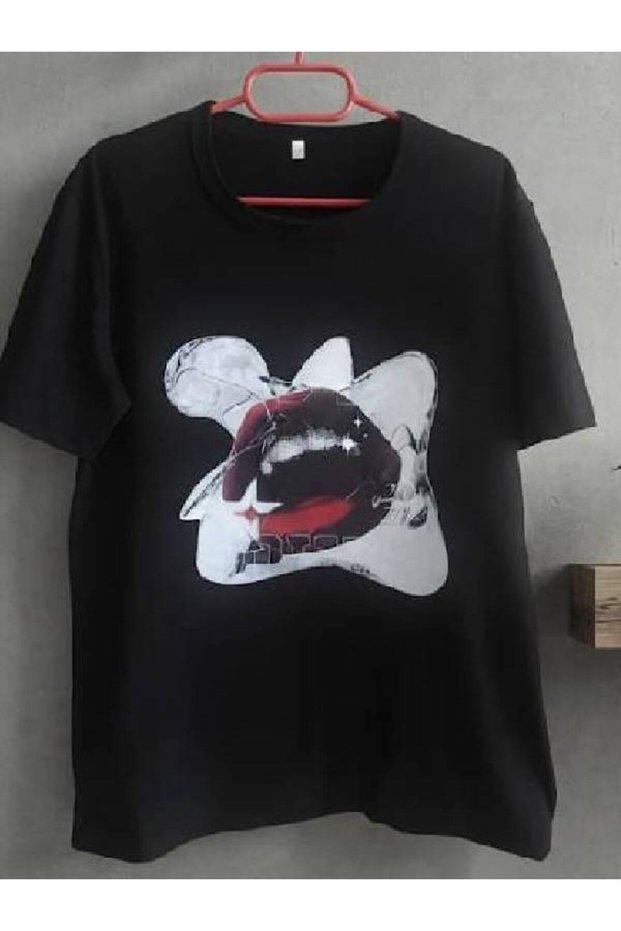 Lip Dtf Printed Black Men's Unisex T-Shirt T-Shirt