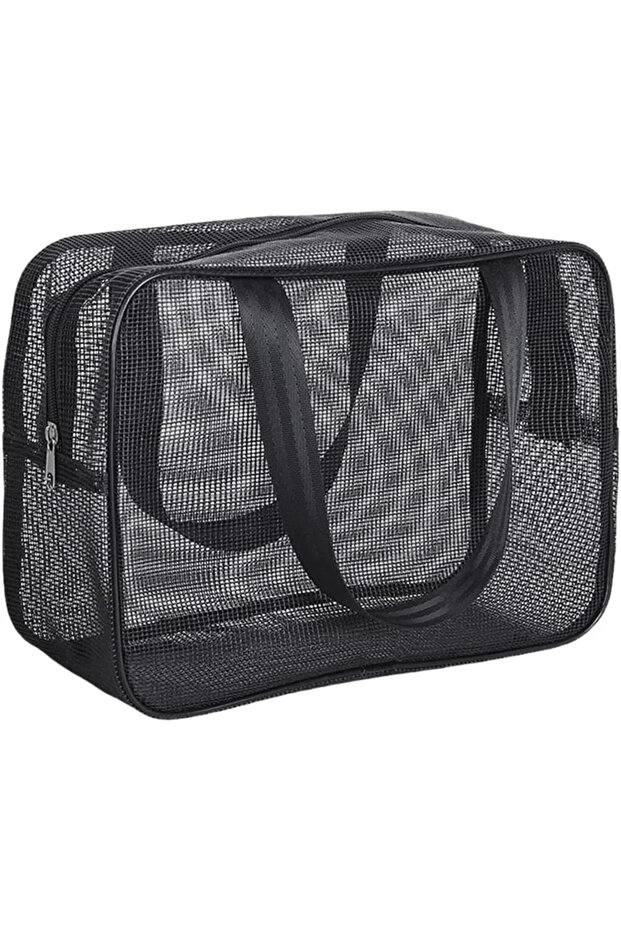 Black-L Portable Bathing Bag Mesh Shower Toiletry Pouch Travel Makeup Storage Holder Bathroom Access