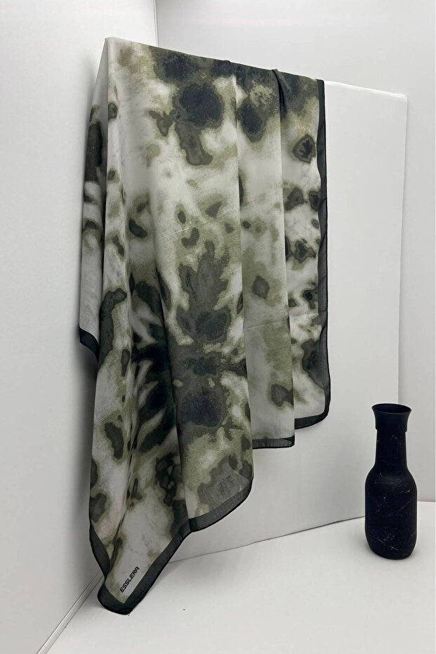 Cloud Pattern Soft Cotton Textured Dark Green Scarf, Non-Slip, Firmly Structured, Needle-Free Use, Anti-Sweat 95X95