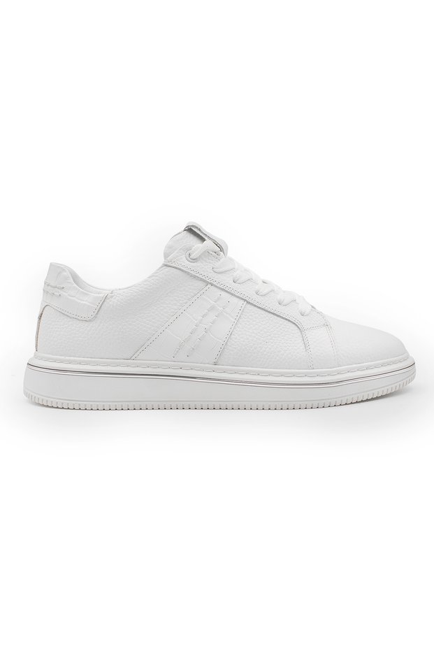 Genuine Leather Men's Sports Sneaker Shoes with Nickel Plated Detail and Orthopedic Sole