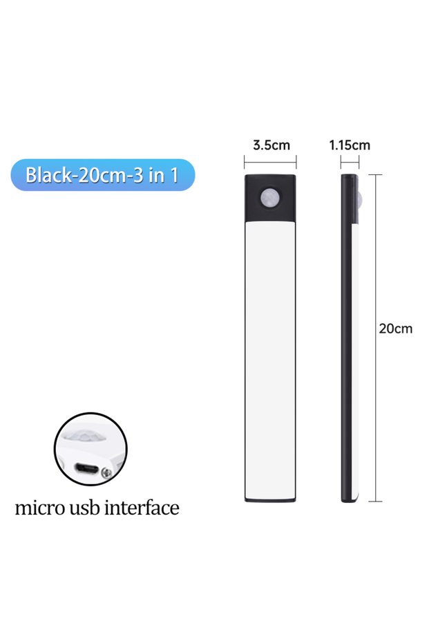 Black-20cm 3 Colors in One Lamp Cabinet Light USB Rechargeable Motion Sensor Led Three Colors In One