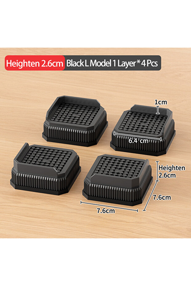 Black S 4PCS Adjustable Height Furniture Risers - High Load - Bearing, Triple Anti - Slip for Sofa,