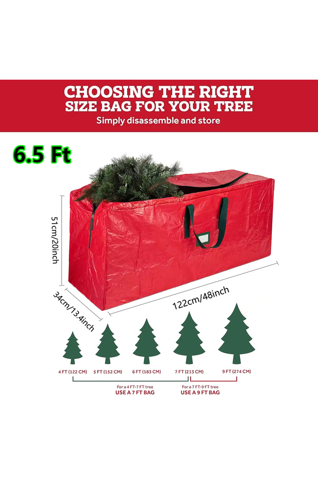 PE 122x34x51cm Christmas Tree Storage Bag, Fits 4FT to 9FT Artificial Trees, Waterproof Xmas Storage