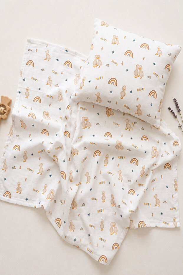 100% Cotton Baby Muslin Cover + Pillowcase Duck Light Gray
