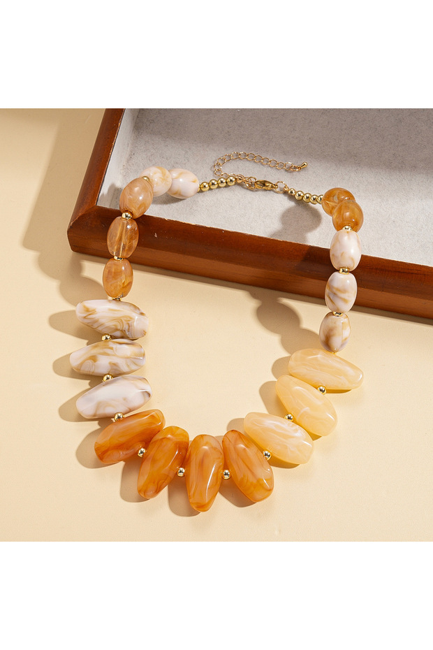 White coffee color European and American Geometric Acrylic Short Necklace Ethnic Retro Irregular Exa