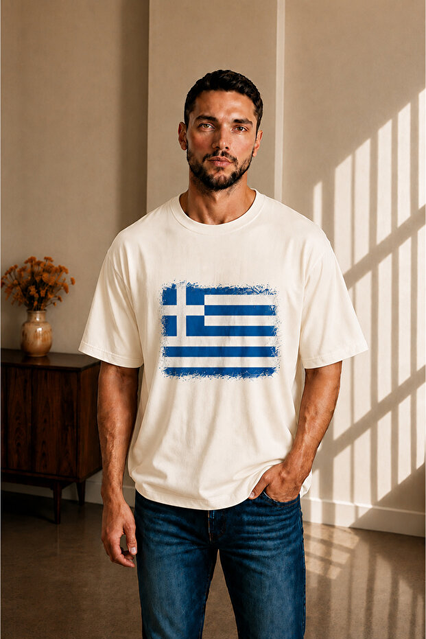 تي شيرت رجالي كبير الحجم يحمل علم اليونان مطبوع بأكمام قصيرة S M L XL 2XL