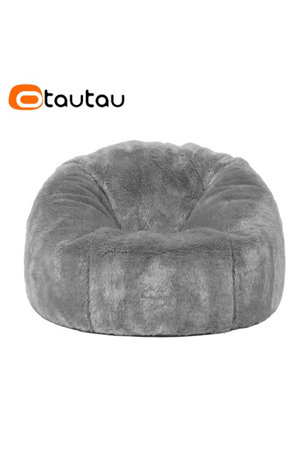 D3.3ft-100cm-cover 328-light grey cover OTAUTAU Adults Children Fluffy Faux Fur Bean Bag Pouf Cover