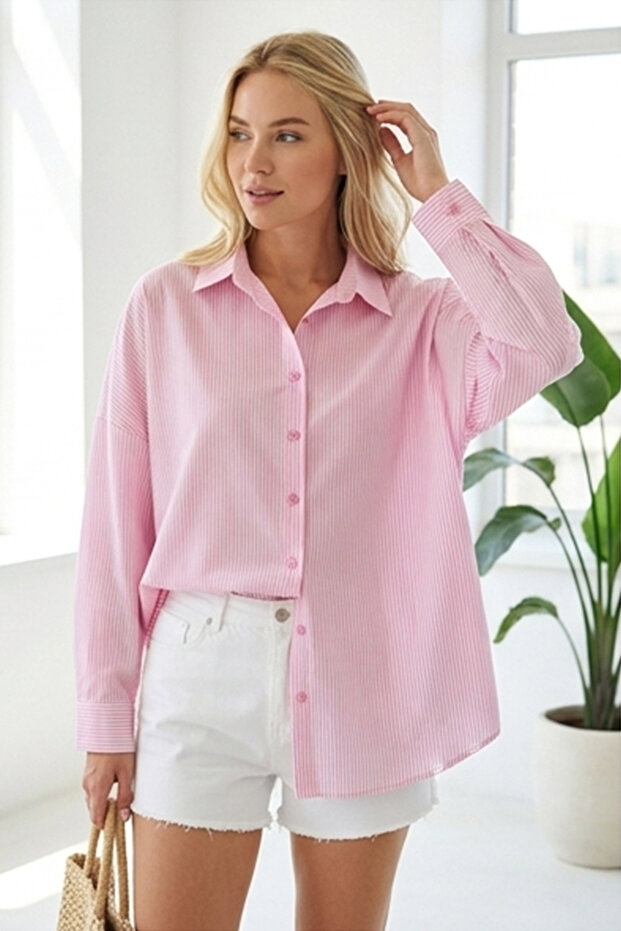 3900 Oversize Striped Shirt - Y.Pembe
