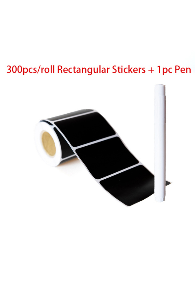 300 Square and 1 pen Black Waterproof Reusable Label Stickers With White Chalk For Mason Jars, Craft