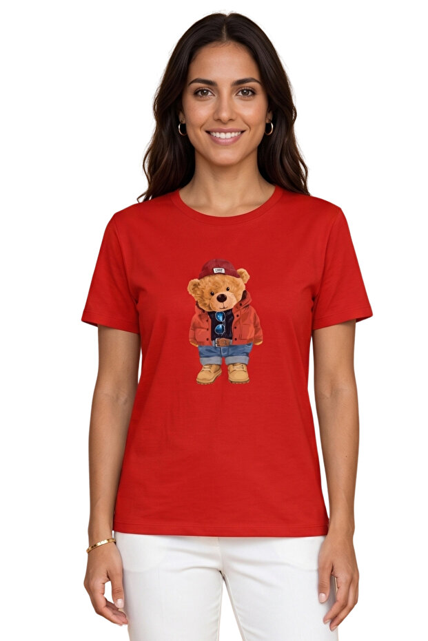 Teddy Bear with Jacket and Jeans Printed Oversized Regular Fit Unisex T-Shirt