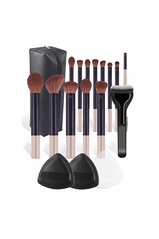 Black 17pcs Professional Soft Long Aluminum Makeup Brush Set, Including Foundation Brush, Eyeshadow