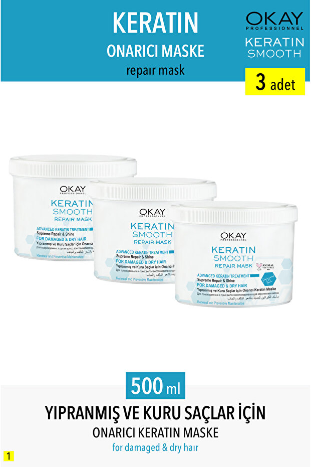 Okay Keratin Smooth Hair Mask - 500ml x3 Pieces