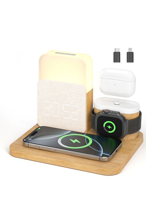 YELLOW 7-in-1 MagSafe Alarm Clock Charger-Wireless Station for iPhone 12-16/Samsung/Xiaomi/Huawei/Ap