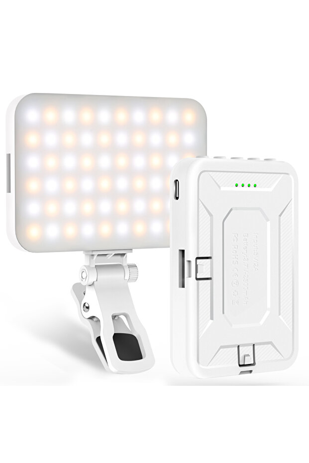 white LED Selfie Light,60 LED Beads 2500mAh Rechargeable CRI 97+, 7 Light Modes,Portable Clip on Lig