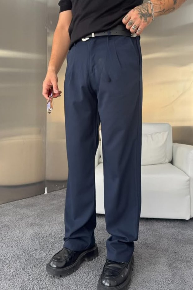 Men's Pleated Detail Baggy Fit Comfortable Fit Fabric Trousers