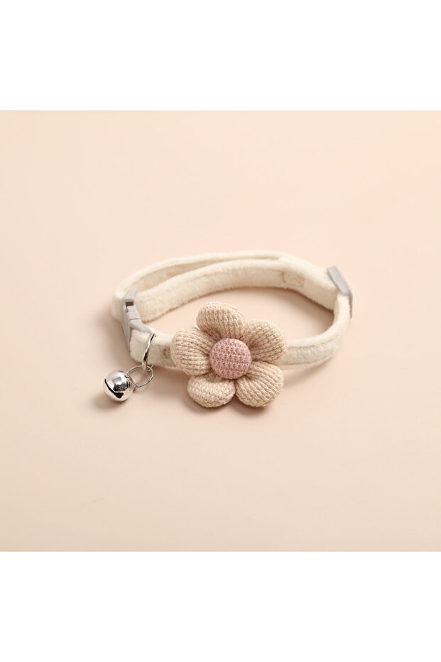 Beige 1Pc Cat Collar with Cute Flower Adjustable Buckle Cat Collar Bell Collar Cat Small Pet Supplie